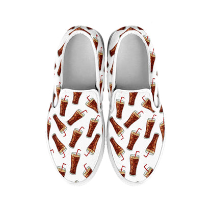 Cola Pattern Print White Slip On Shoes