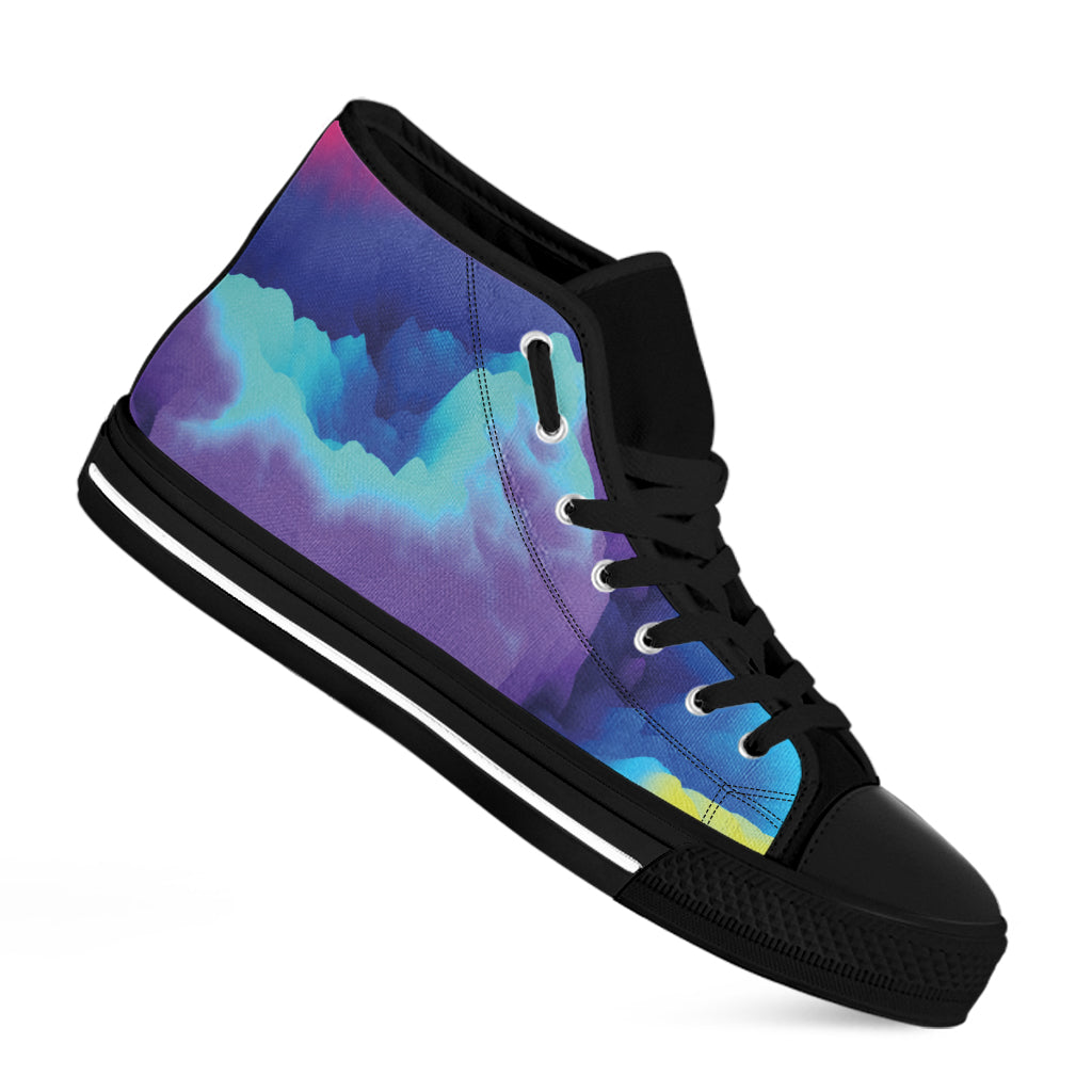 Coloful Cloud Print Black High Top Shoes