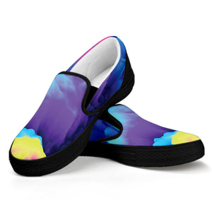 Coloful Cloud Print Black Slip On Shoes