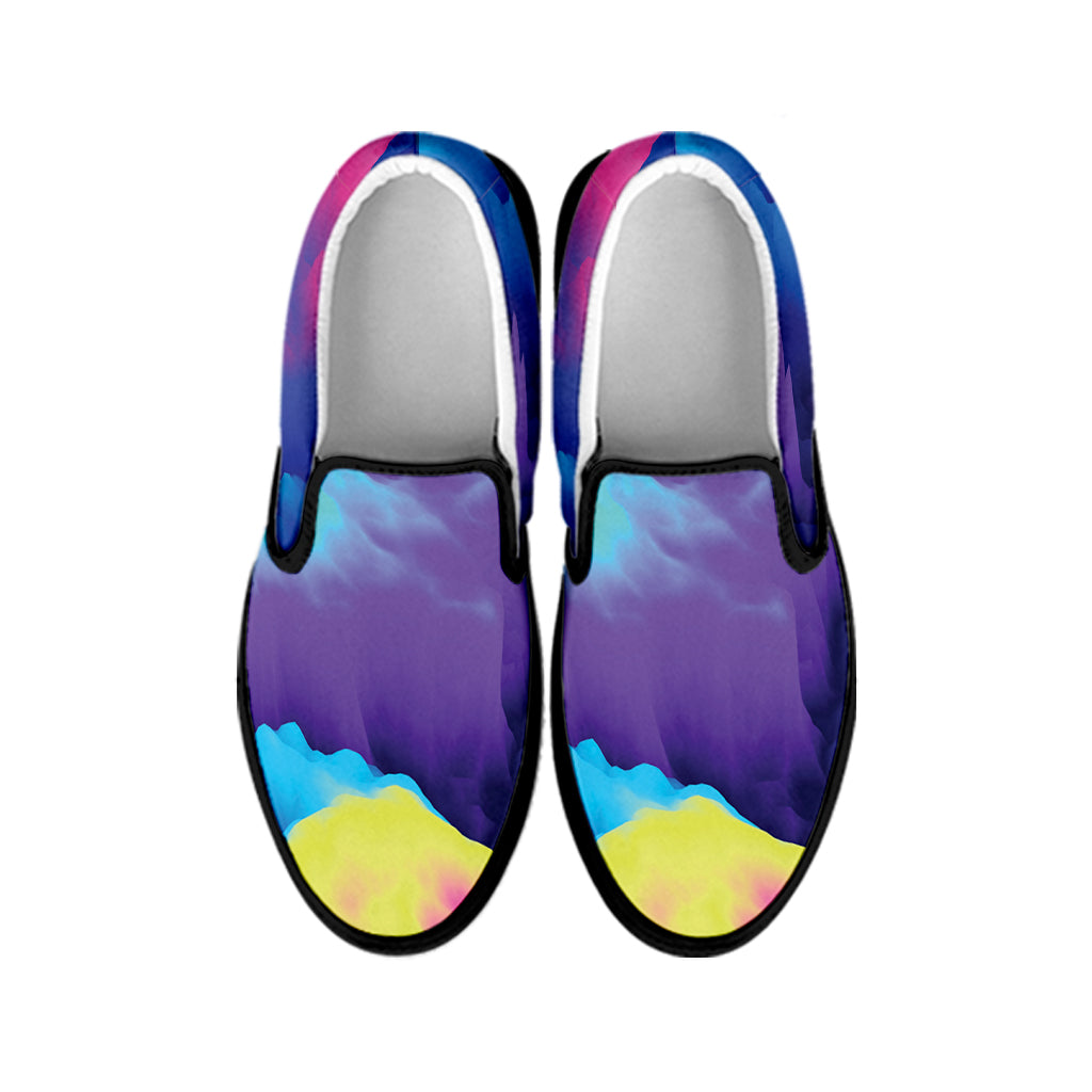 Coloful Cloud Print Black Slip On Shoes