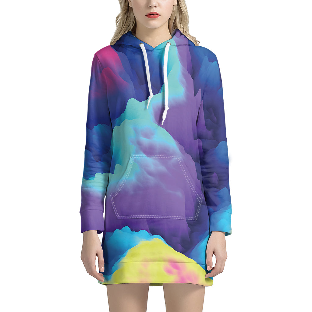 Coloful Cloud Print Hoodie Dress