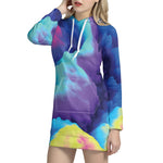 Coloful Cloud Print Hoodie Dress