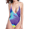 Coloful Cloud Print One Piece High Cut Swimsuit