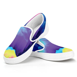 Coloful Cloud Print White Slip On Shoes