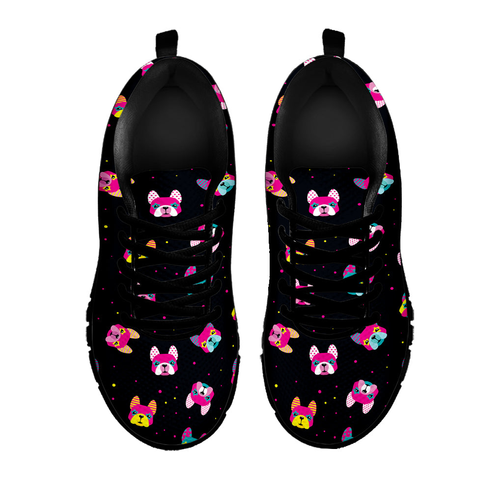 Coloful French Bulldog Print Black Sneakers