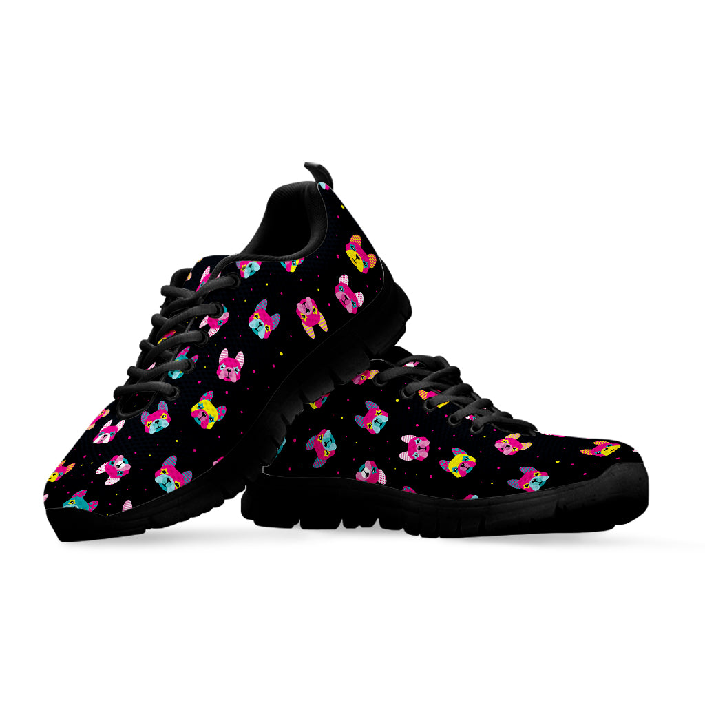 Coloful French Bulldog Print Black Sneakers