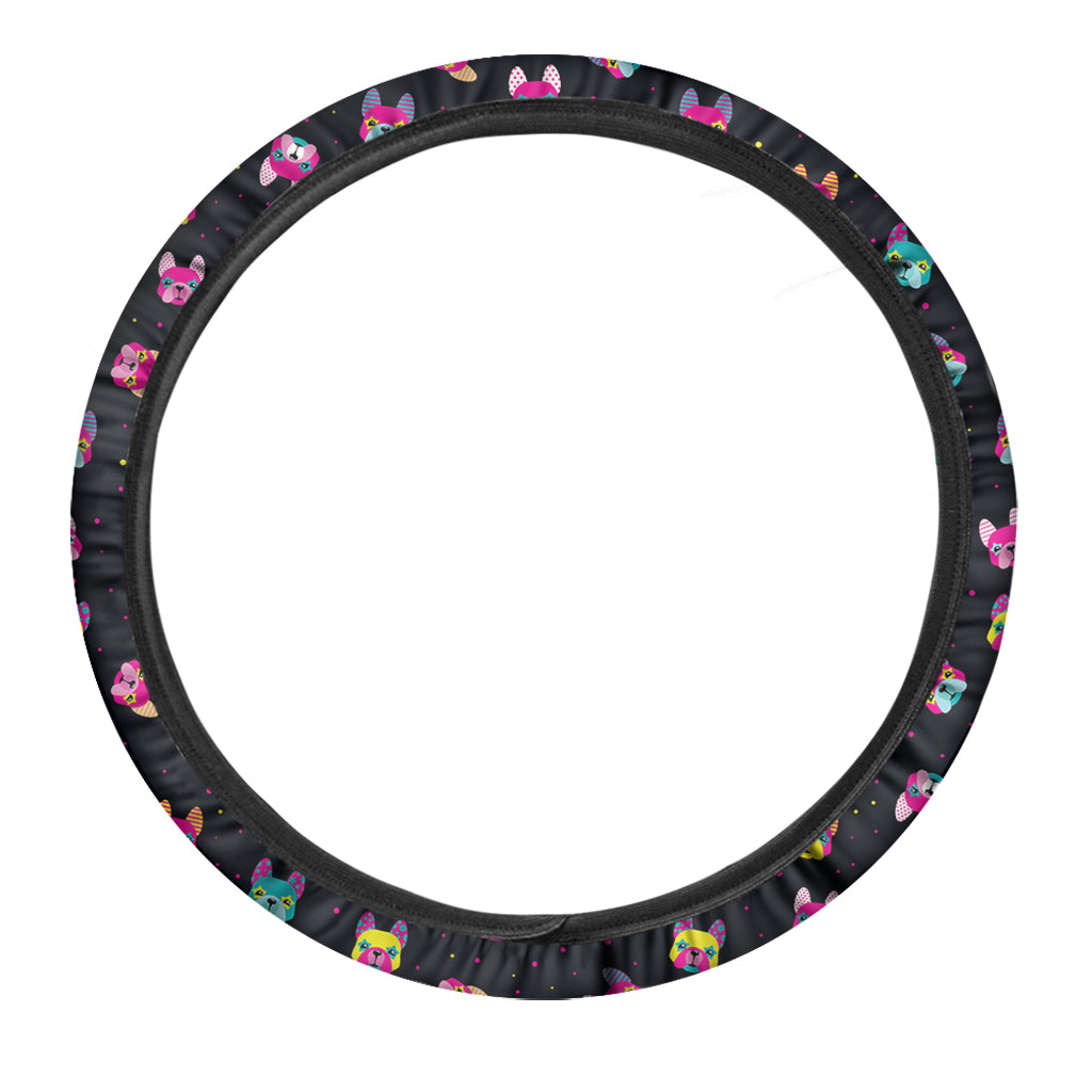 Coloful French Bulldog Print Car Steering Wheel Cover