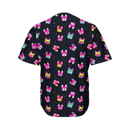 Coloful French Bulldog Print Men's Baseball Jersey