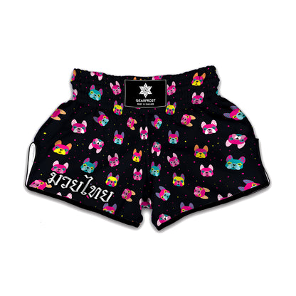 Coloful French Bulldog Print Muay Thai Boxing Shorts