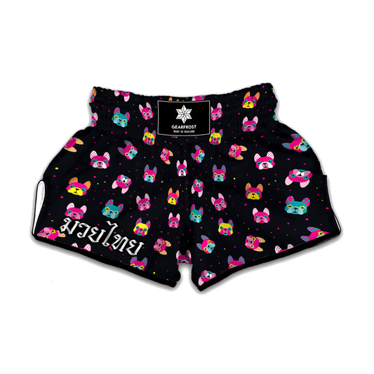 Coloful French Bulldog Print Muay Thai Boxing Shorts