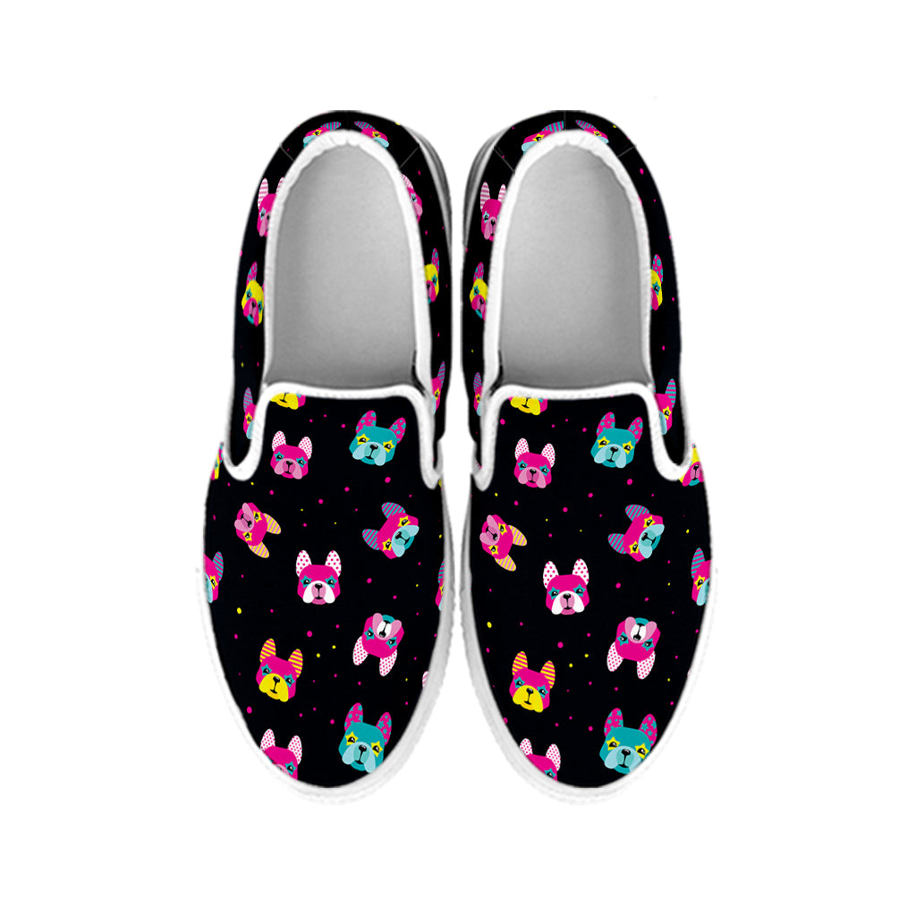 Coloful French Bulldog Print White Slip On Shoes