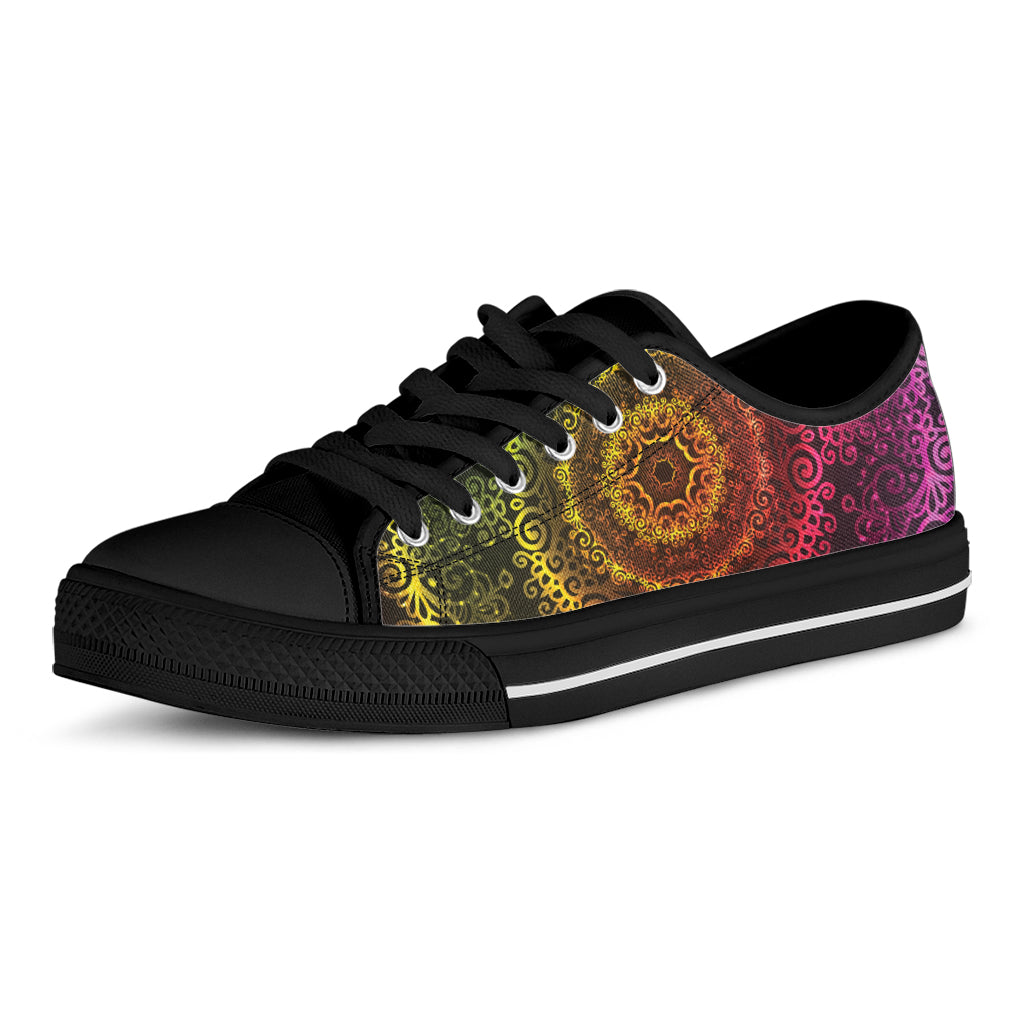 Coloful Mandala Print Black Low Top Shoes