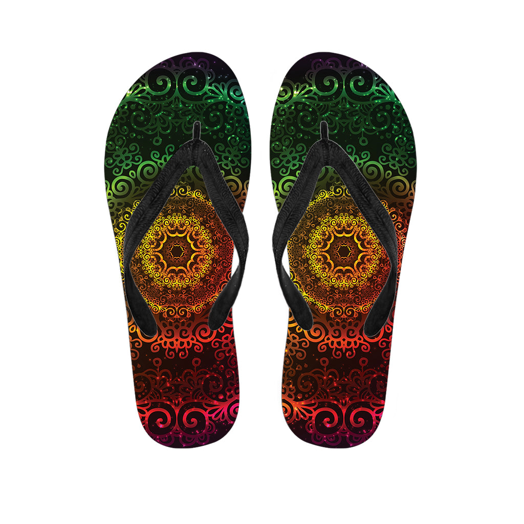 Coloful Mandala Print Flip Flops