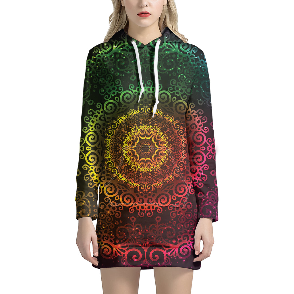 Coloful Mandala Print Hoodie Dress