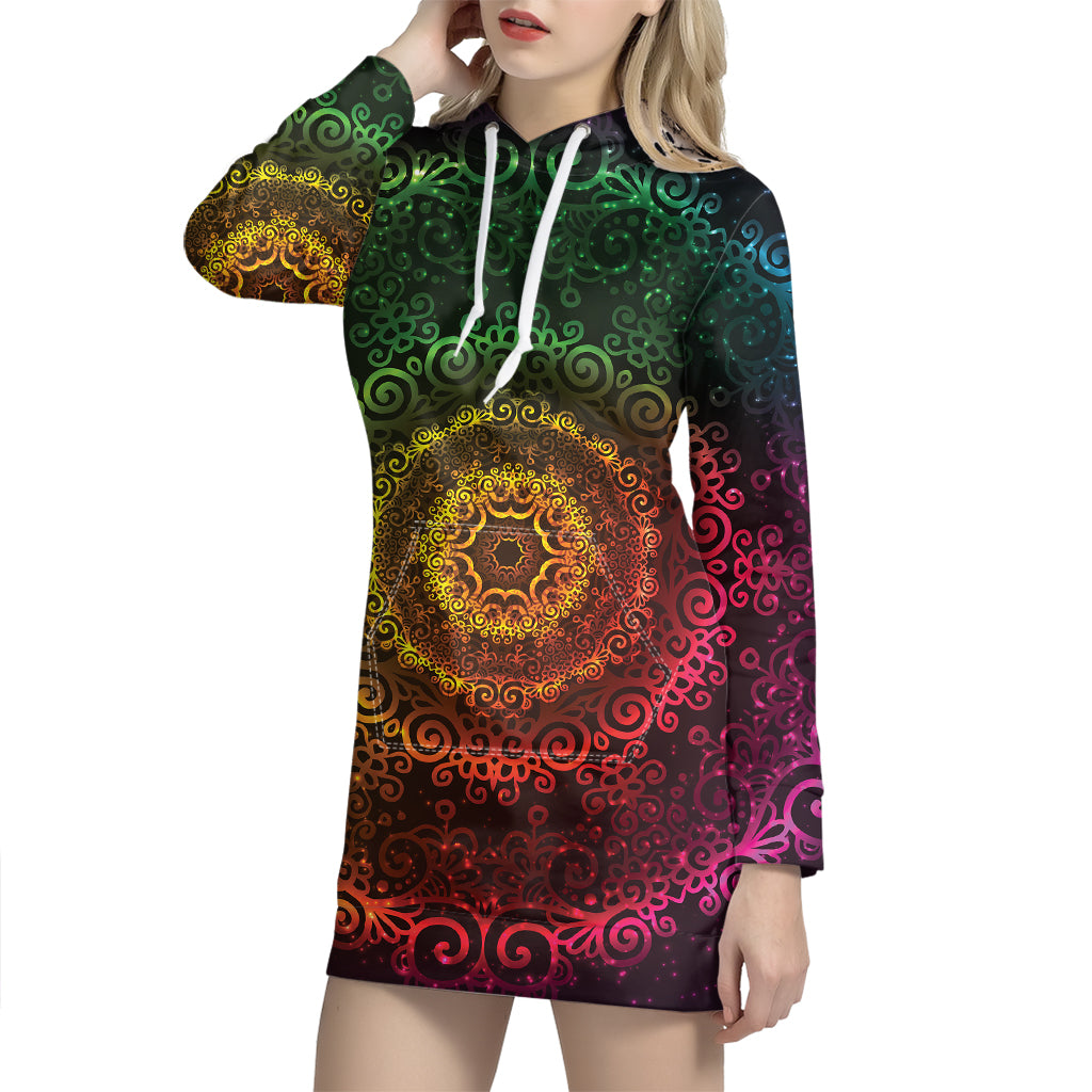 Coloful Mandala Print Hoodie Dress