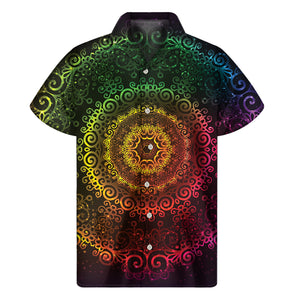 Coloful Mandala Print Men's Short Sleeve Shirt