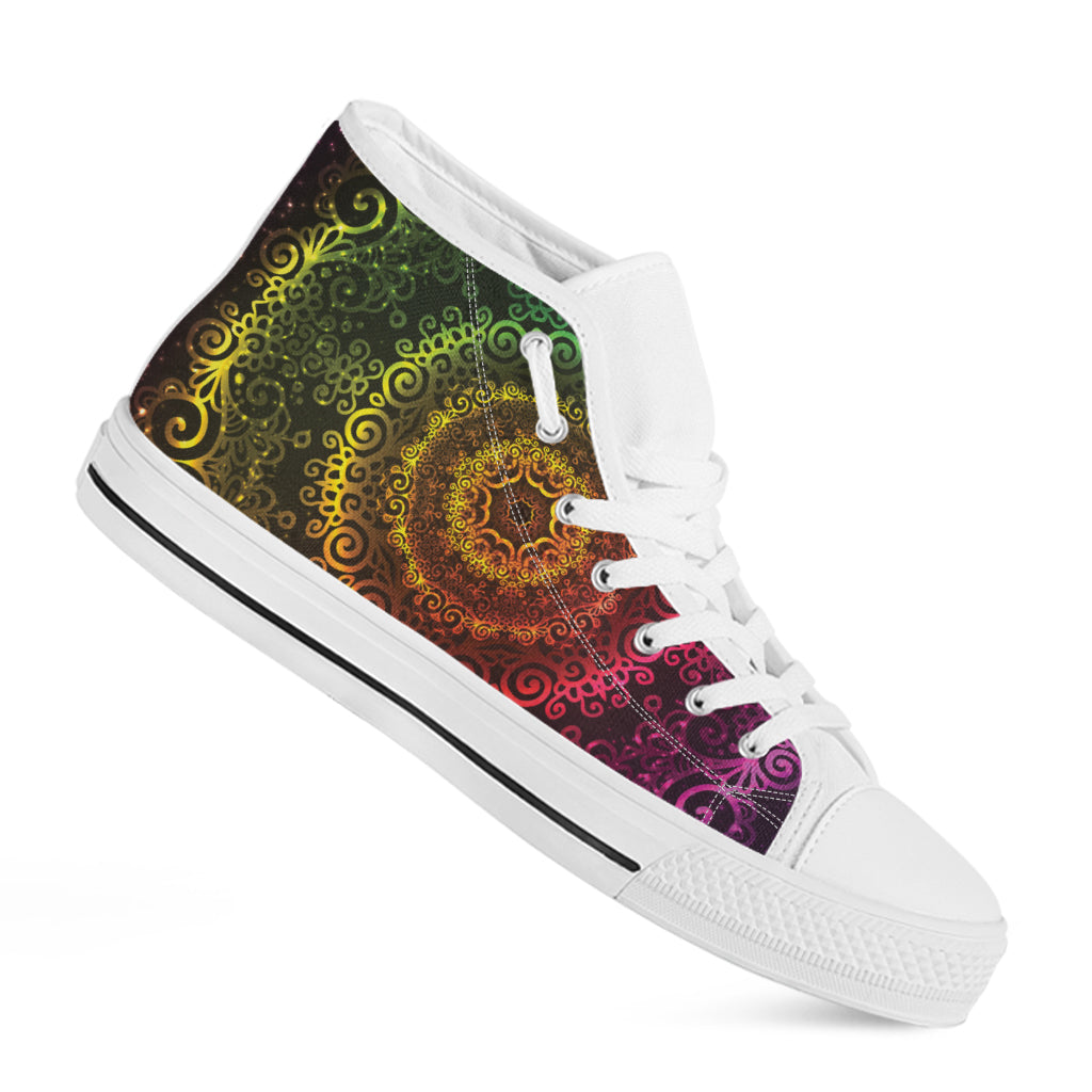 Coloful Mandala Print White High Top Shoes