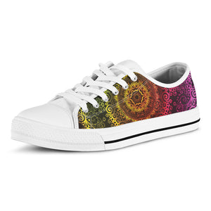 Coloful Mandala Print White Low Top Shoes