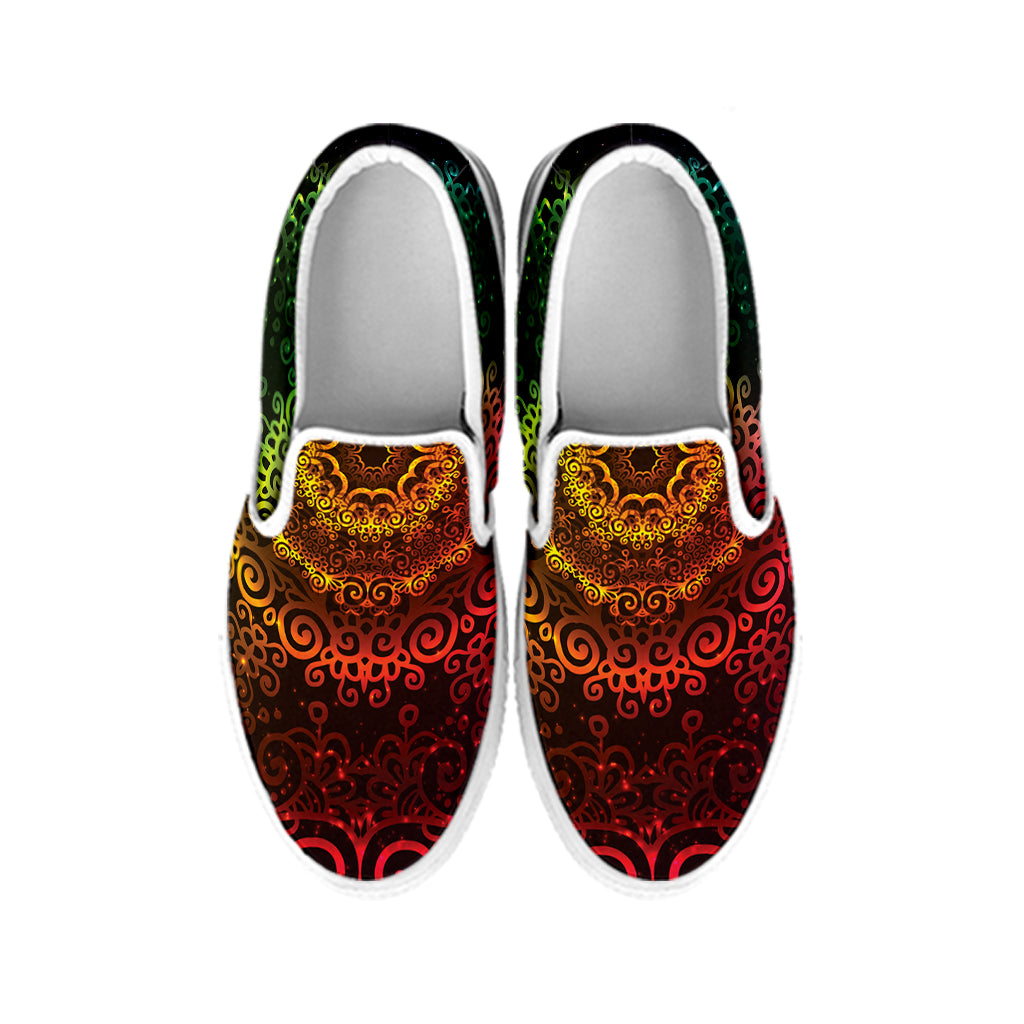 Coloful Mandala Print White Slip On Shoes