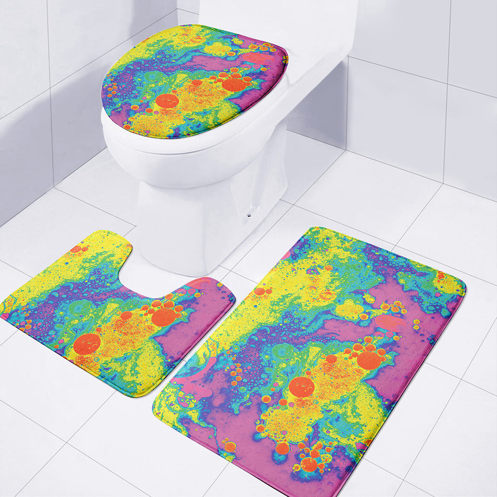 Colorful Acid Melt Print 3 Piece Bath Mat Set