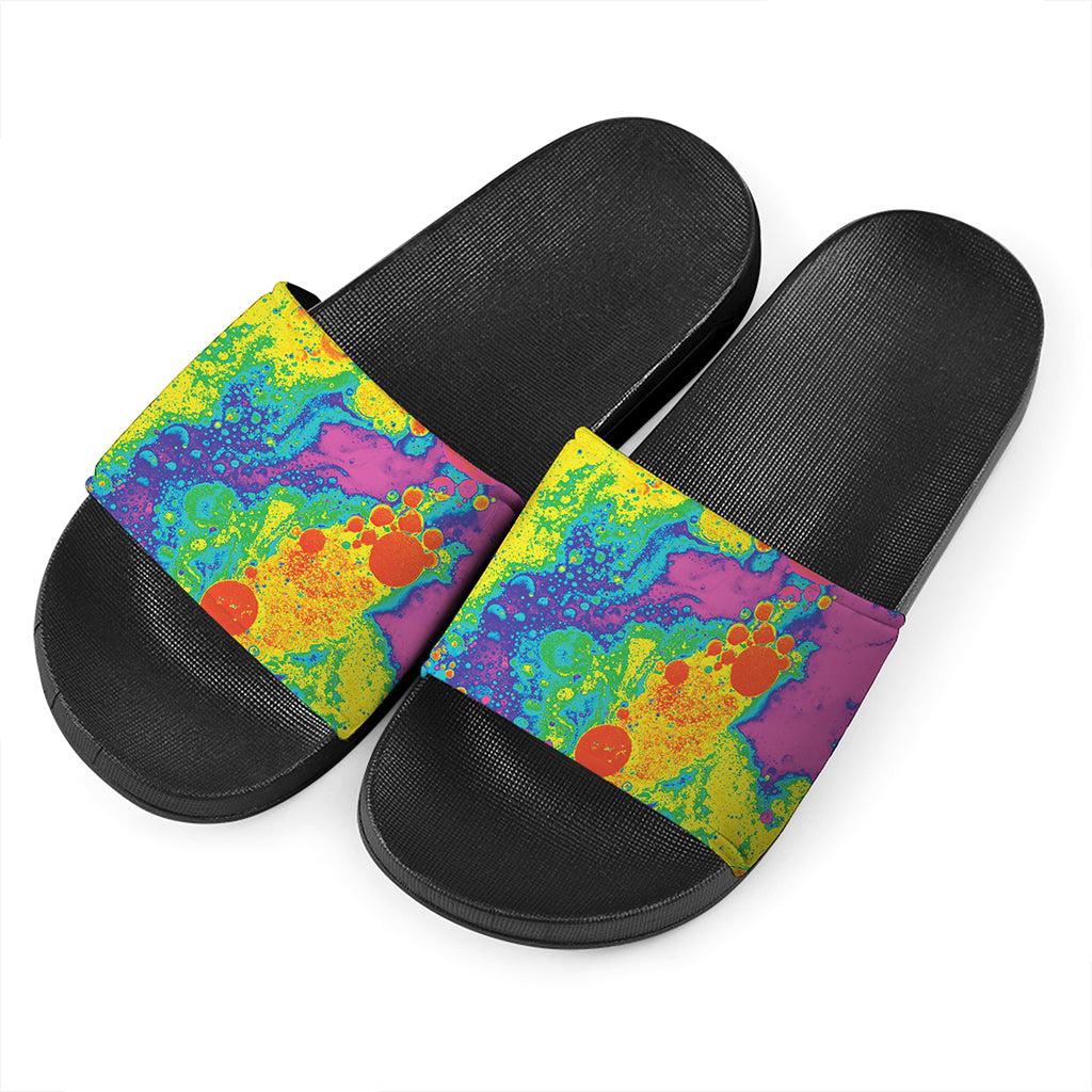 Colorful Acid Melt Print Black Slide Sandals