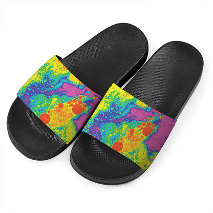 Colorful Acid Melt Print Black Slide Sandals