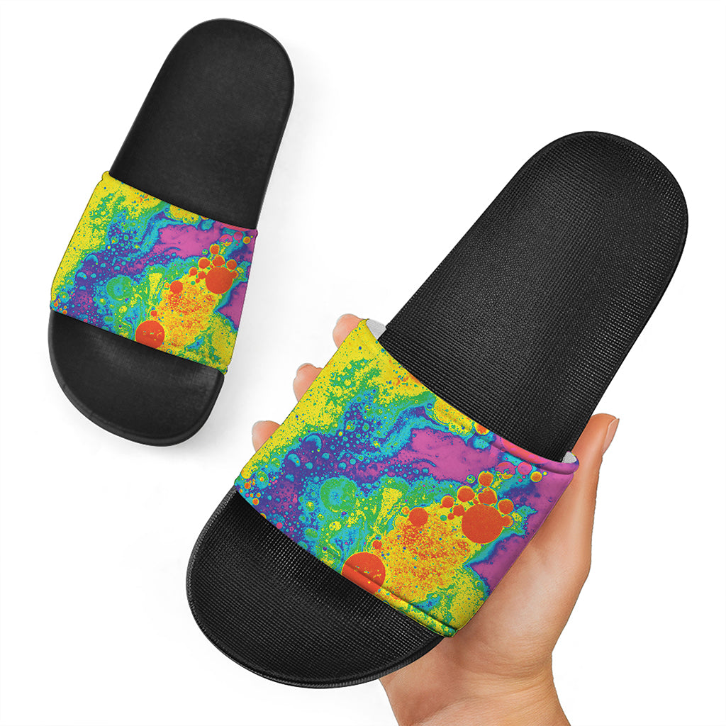 Colorful Acid Melt Print Black Slide Sandals