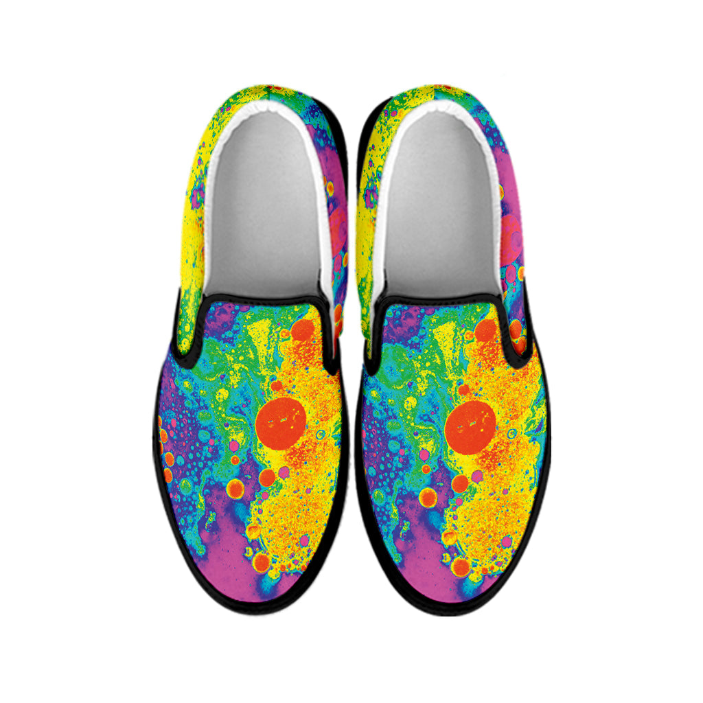 Colorful Acid Melt Print Black Slip On Shoes