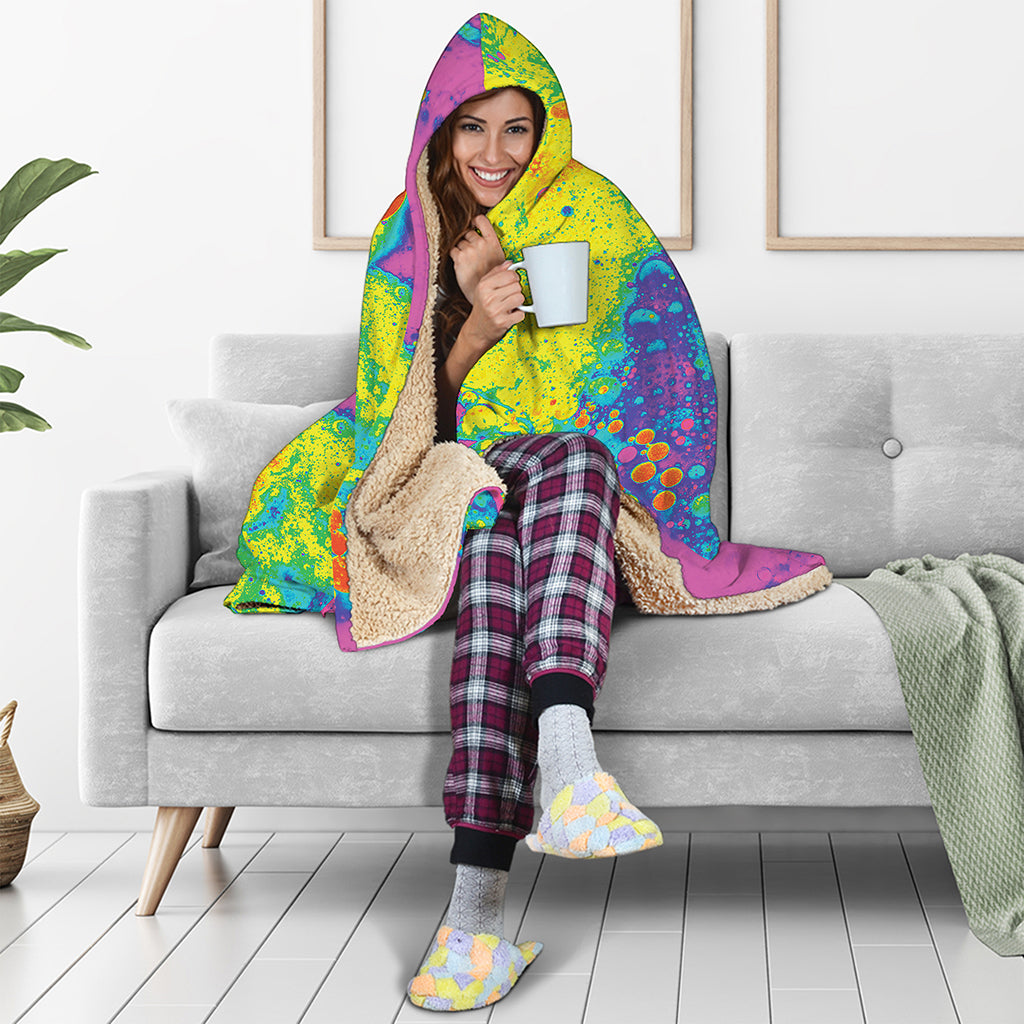 Colorful Acid Melt Print Hooded Blanket