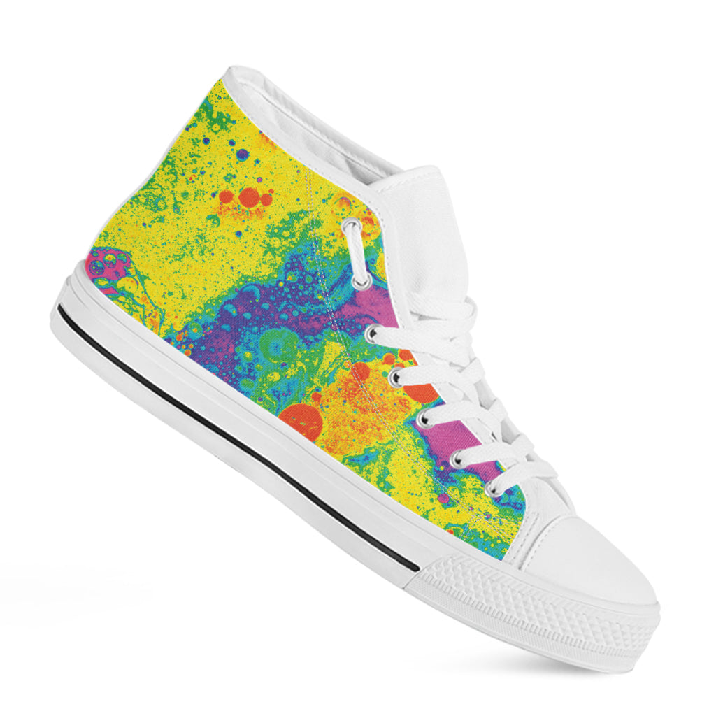Colorful Acid Melt Print White High Top Shoes