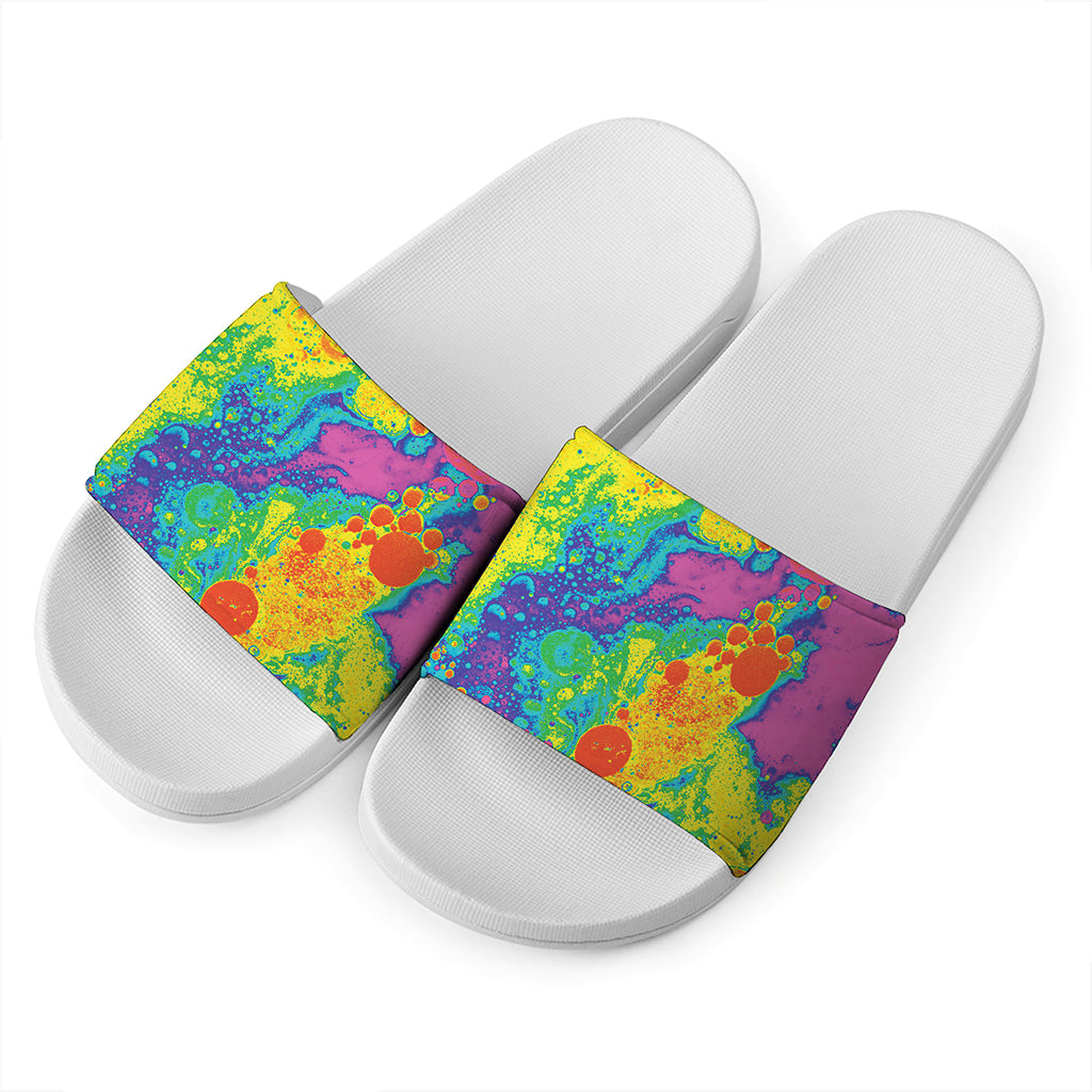 Colorful Acid Melt Print White Slide Sandals