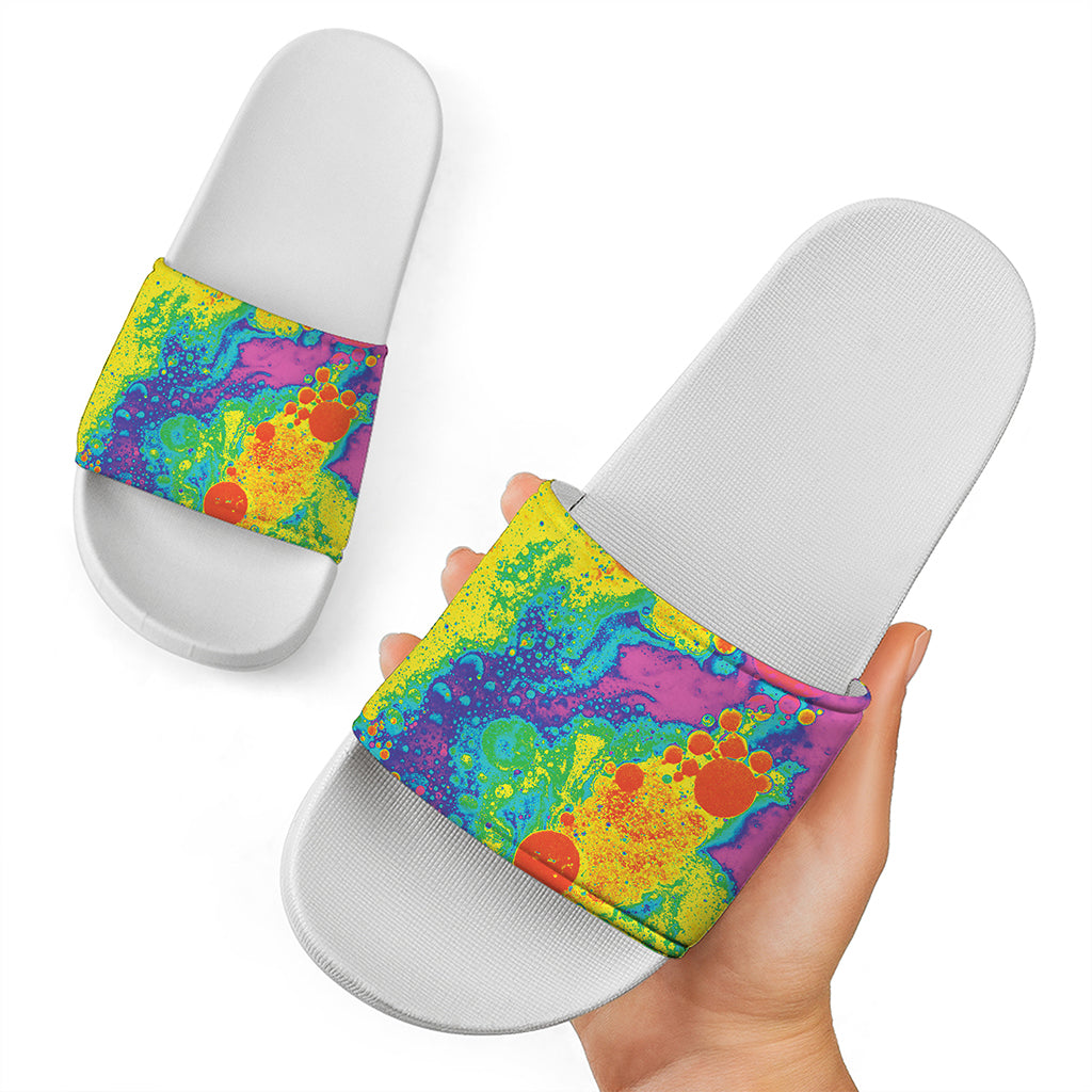 Colorful Acid Melt Print White Slide Sandals