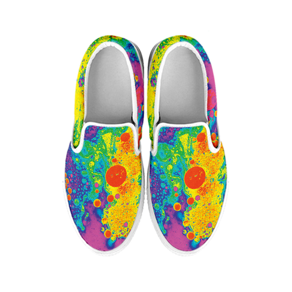Colorful Acid Melt Print White Slip On Shoes