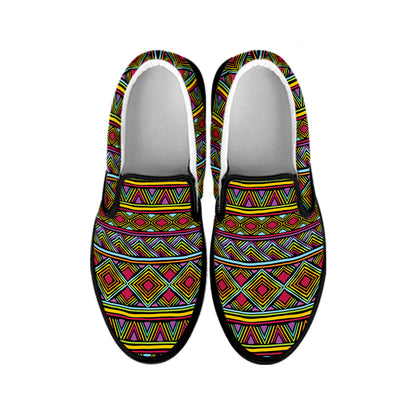 Colorful African Inspired Pattern Print Black Slip On Shoes