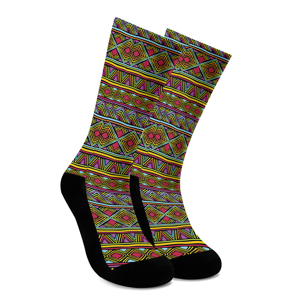 Colorful African Inspired Pattern Print Crew Socks