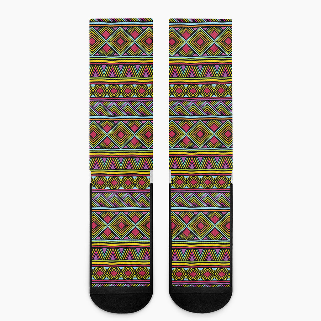 Colorful African Inspired Pattern Print Crew Socks