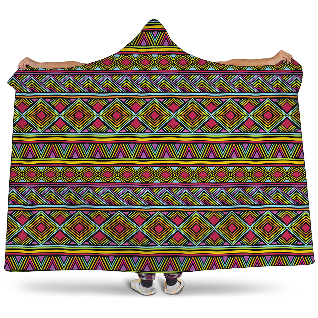 Colorful African Inspired Pattern Print Hooded Blanket