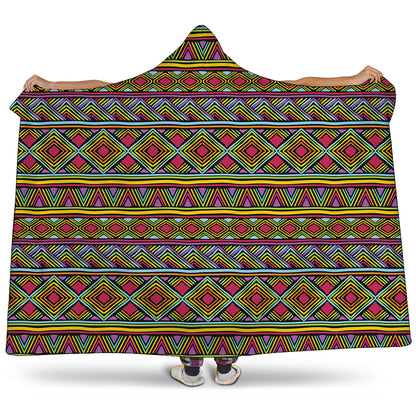 Colorful African Inspired Pattern Print Hooded Blanket