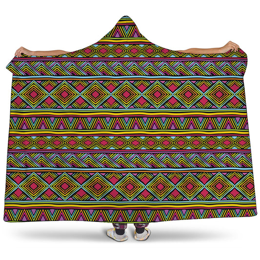 Colorful African Inspired Pattern Print Hooded Blanket