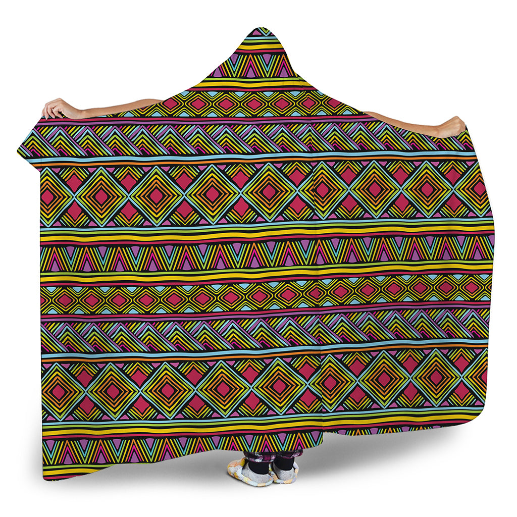 Colorful African Inspired Pattern Print Hooded Blanket