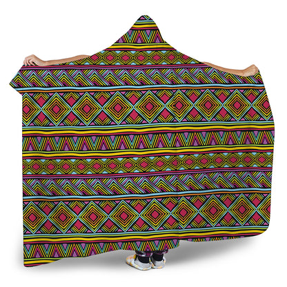 Colorful African Inspired Pattern Print Hooded Blanket