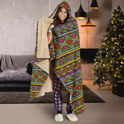 Colorful African Inspired Pattern Print Hooded Blanket