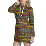 Colorful African Inspired Pattern Print Hoodie Dress
