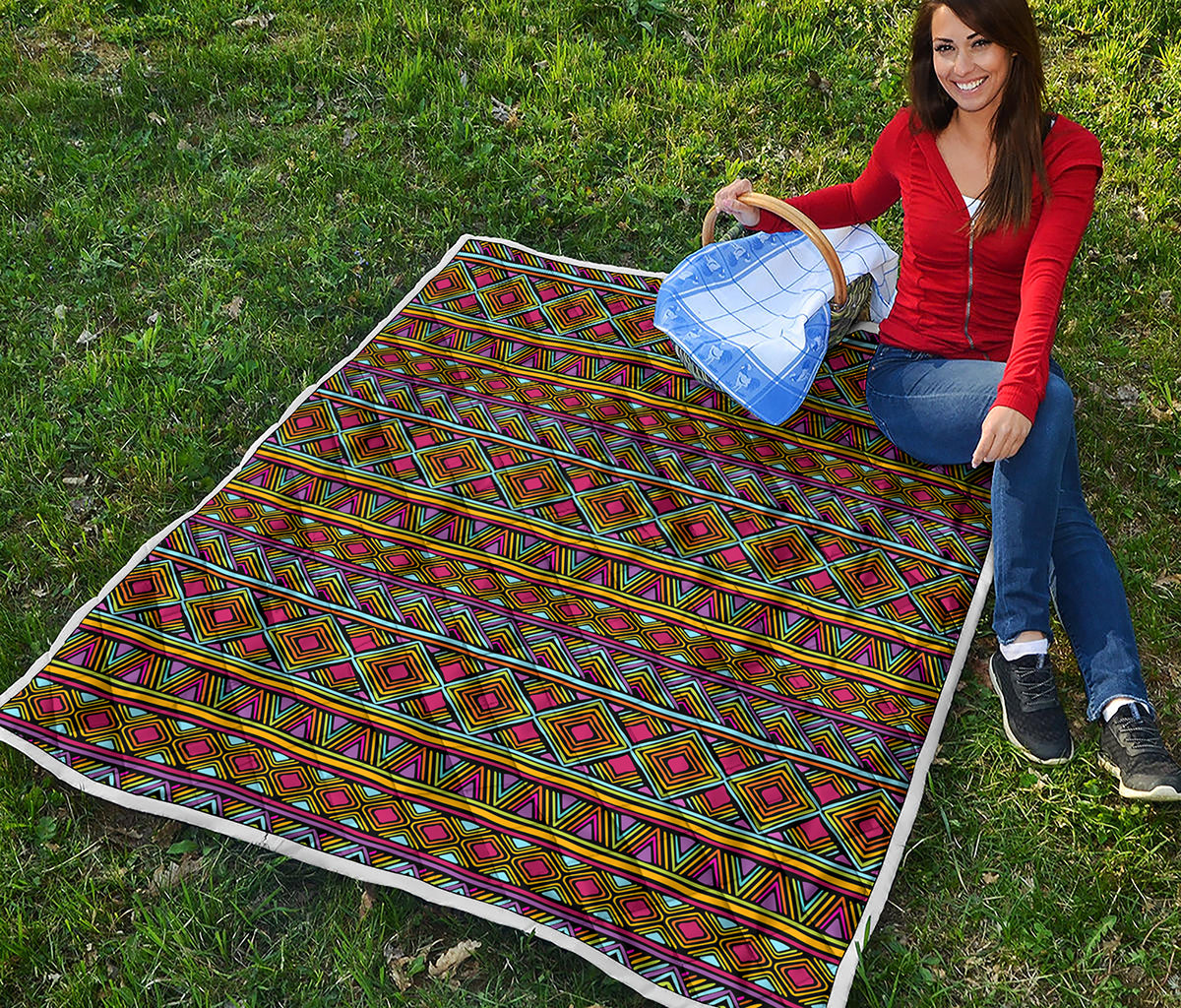 Colorful African Inspired Pattern Print Quilt
