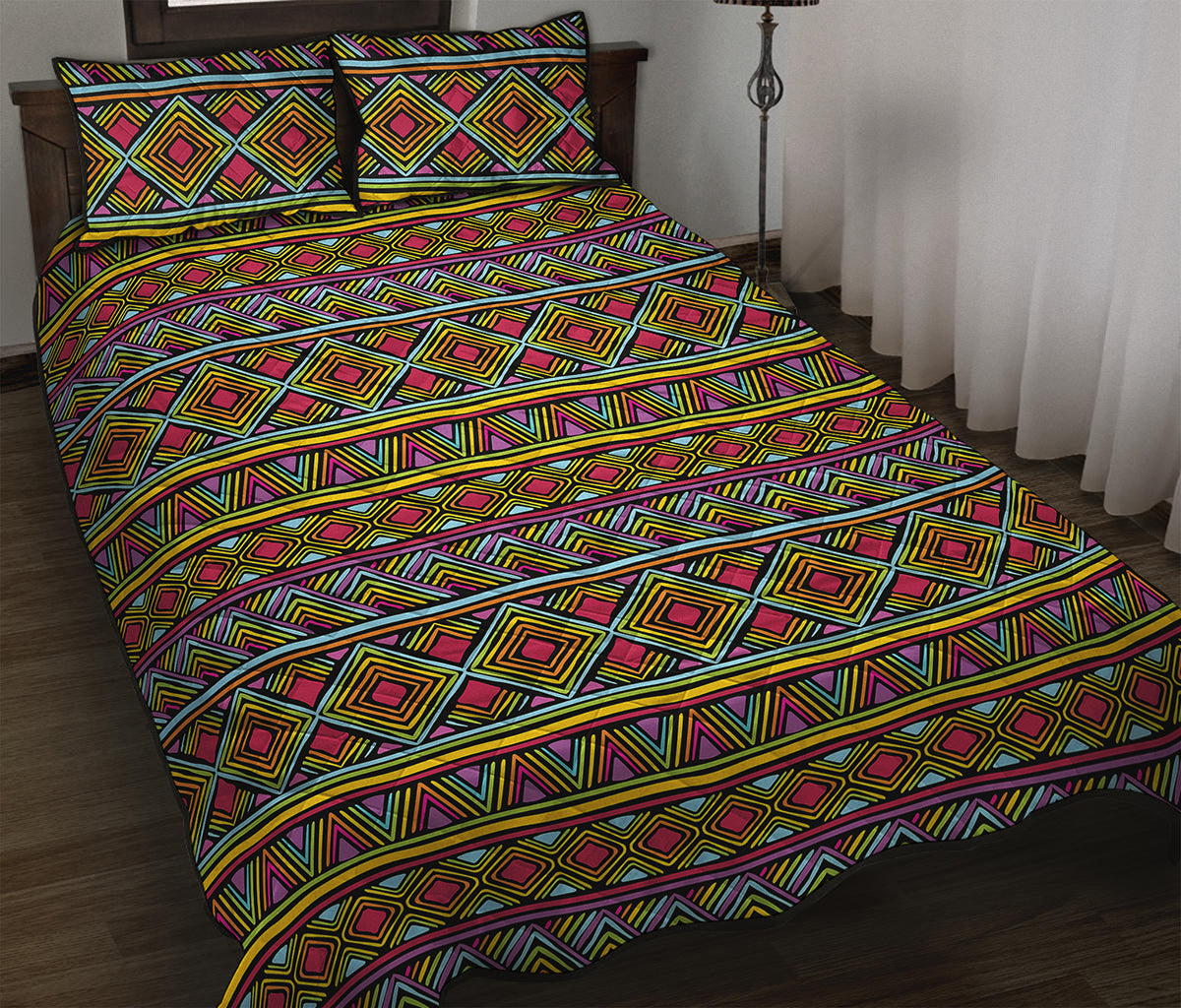 Colorful African Inspired Pattern Print Quilt Bed Set