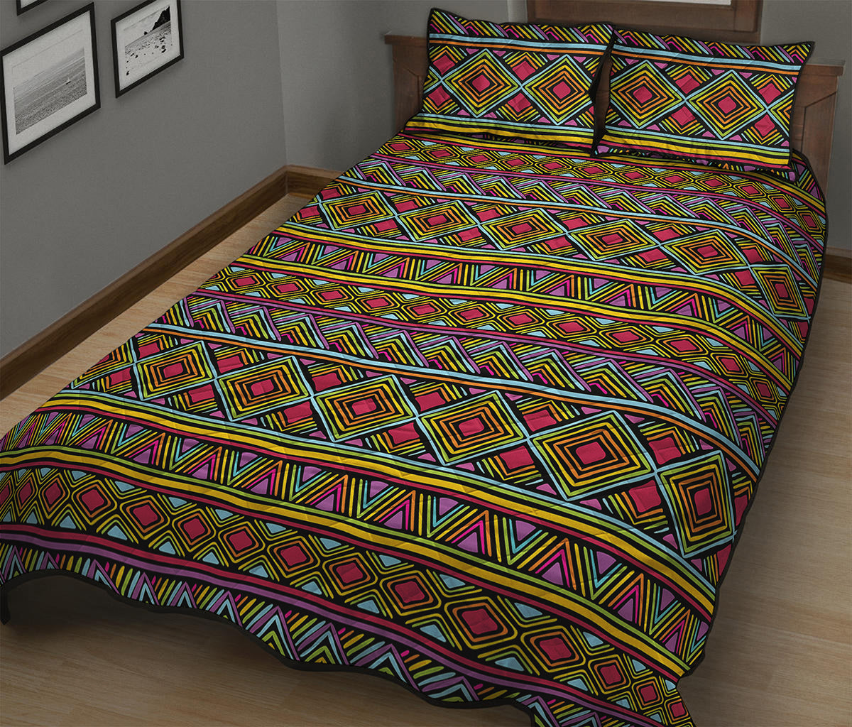 Colorful African Inspired Pattern Print Quilt Bed Set