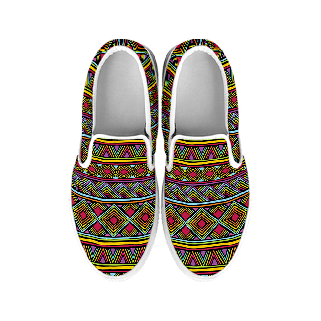Colorful African Inspired Pattern Print White Slip On Shoes