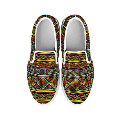 Colorful African Inspired Pattern Print White Slip On Shoes