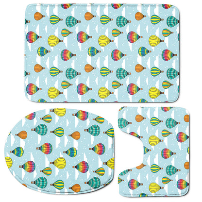 Colorful Air Balloon Pattern Print 3 Piece Bath Mat Set