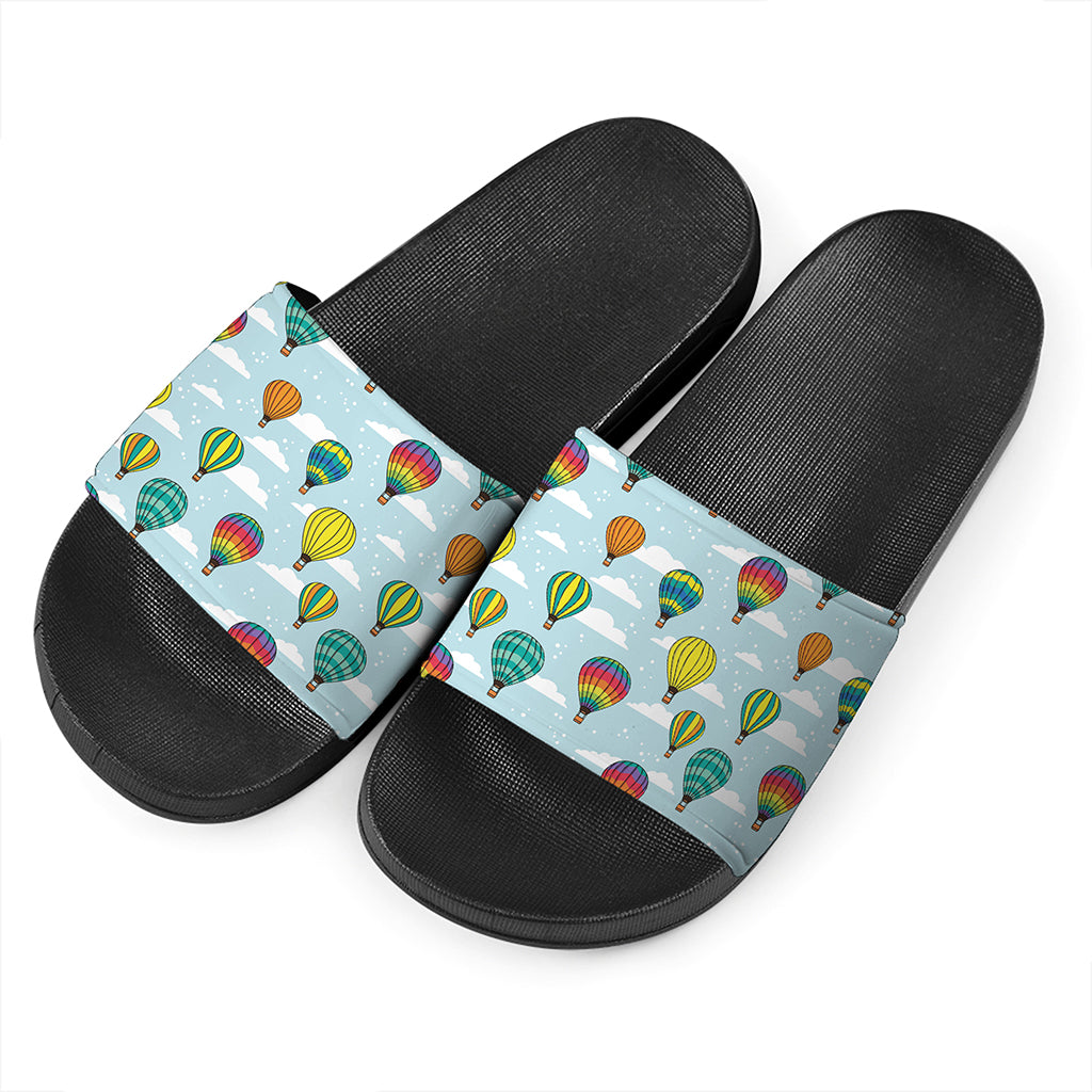 Colorful Air Balloon Pattern Print Black Slide Sandals